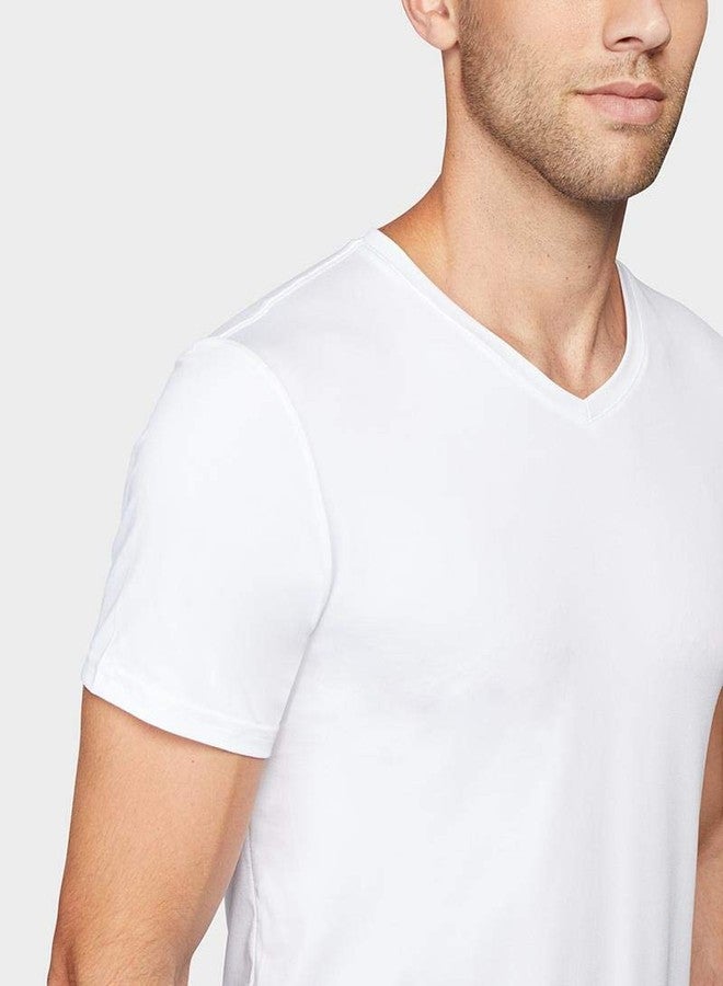 32 Degrees Mens 4 Pack Cool Quick Dry Active Basic Vneck T-Shirt, White, Medium - Image 3